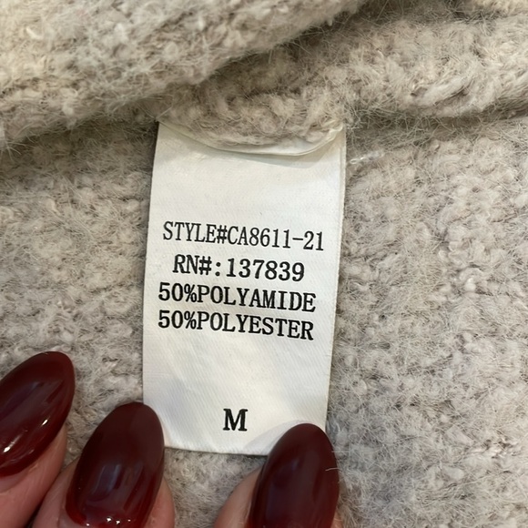 Altard state 3/4 sleeve open front thick fall cardigan cream gray off white med - Picture 7 of 8